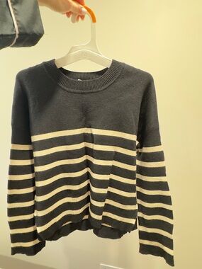 For The Republic Black & Cream Striped Crewneck Sweater